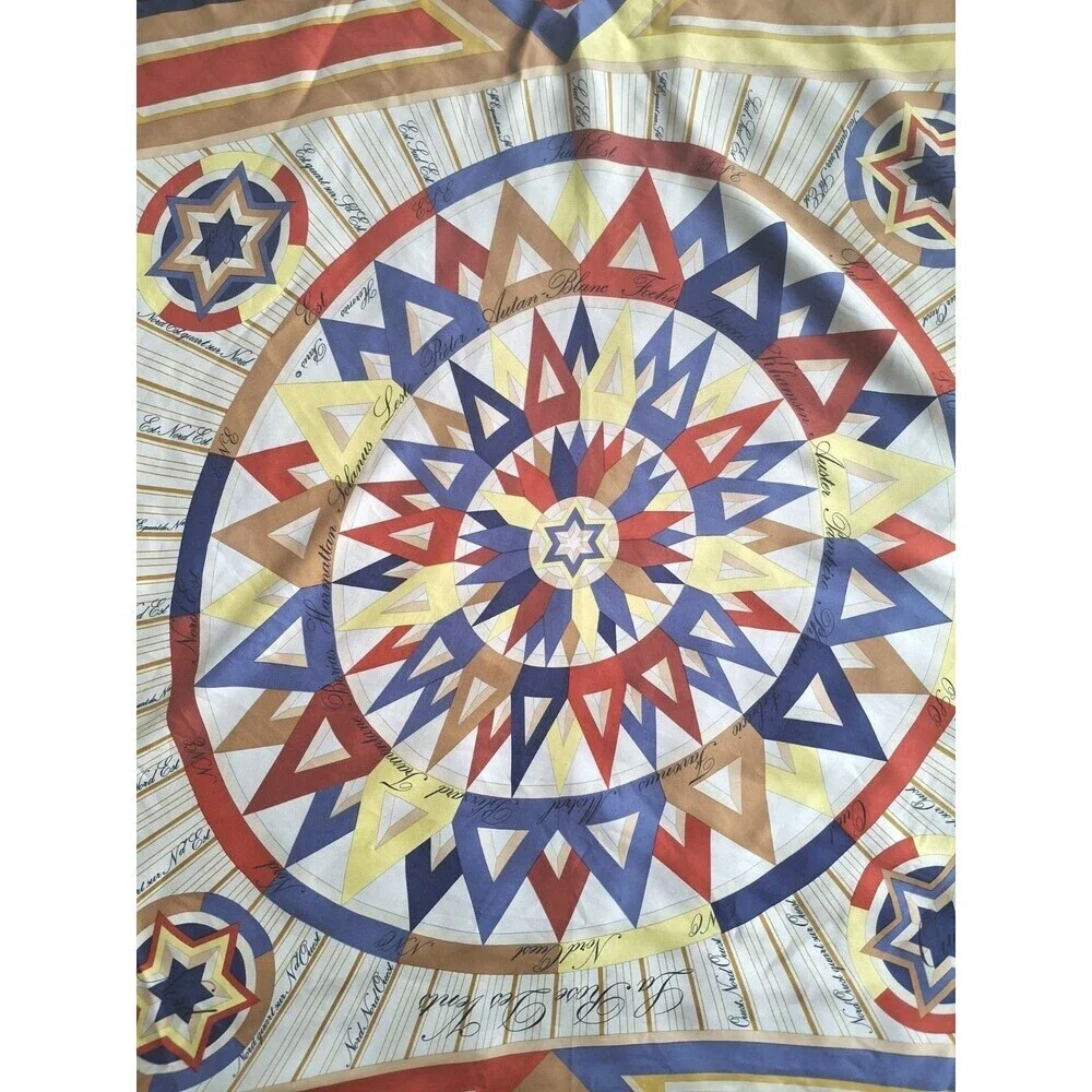 Hermes La Rose Des Vents Compass Scarf Silk 34” X 34” Designer